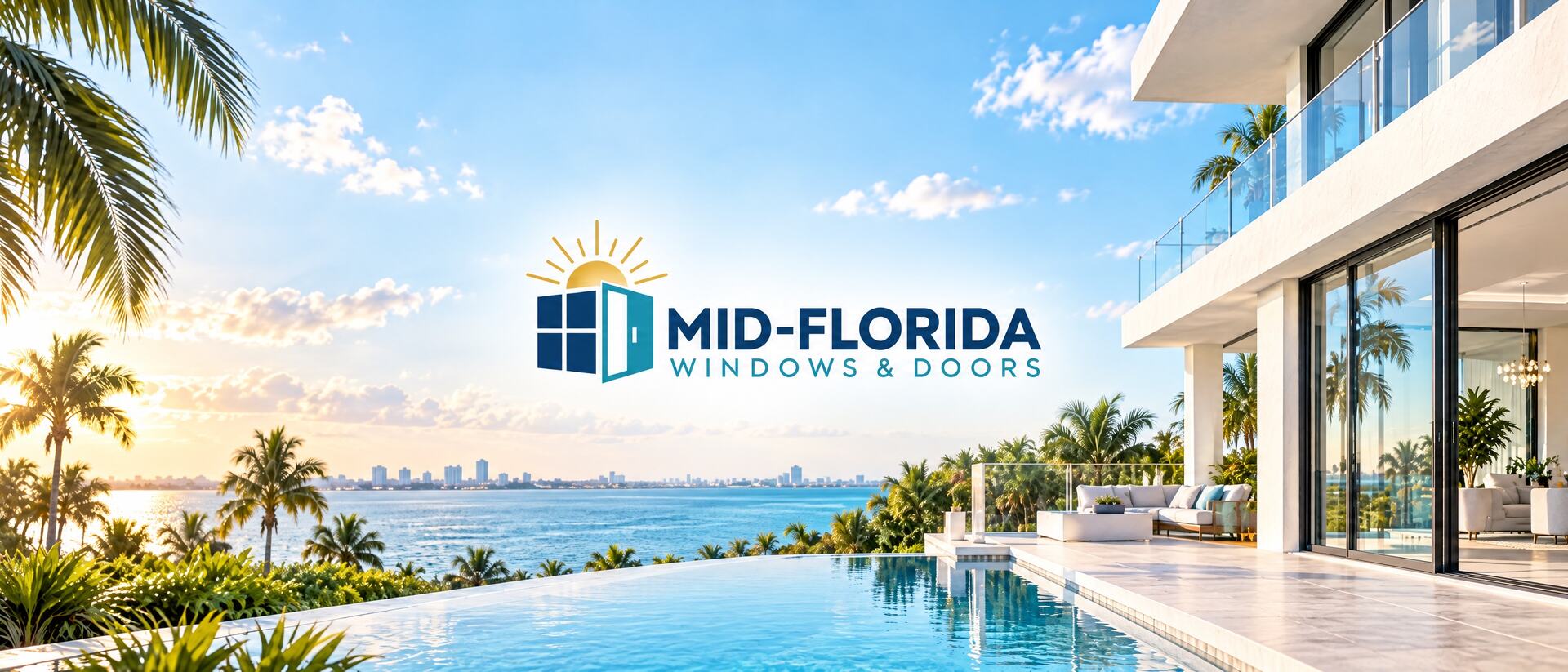 Mid-Florida Windows & Doors — impact windows and doors on a Florida waterfront home with an infinity pool