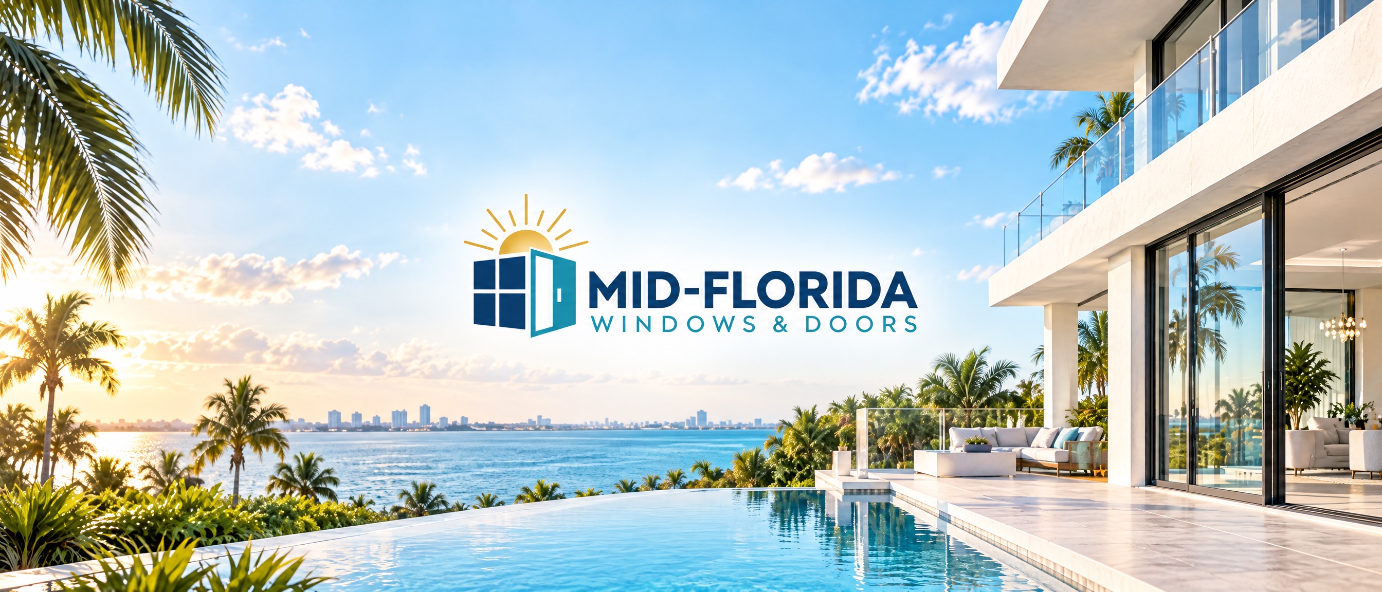 Mid-Florida Windows & Doors — impact windows and doors on a Florida waterfront home with an infinity pool
